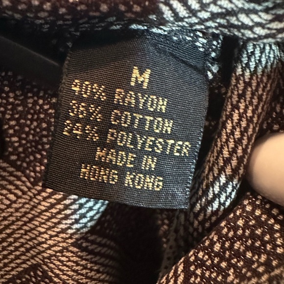 Men's BACHRACH Button Up Tan Black Shirt Diamond Pattern Size Medium 90's Y2K - Picture 5 of 6